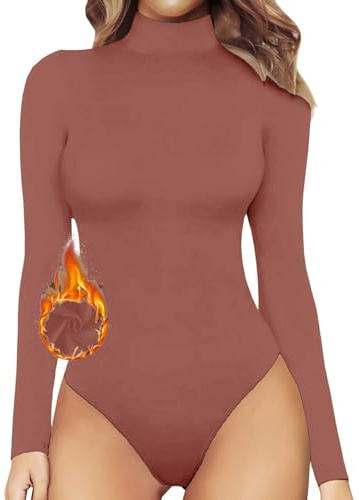 Body Gainant Femme Ventre Plat à Manches Longues Col Roulé avec Doublure Polaire Bodysuit d'hiver Chaud Stretch Partie Sexy Gaine Amincissante Élégance Confort Amincissante Combinaison Sculptant
