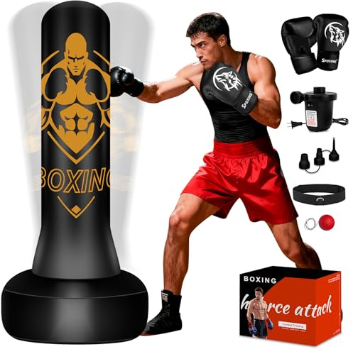 Vobab 70 Freestanding Puncing Bags for Adults Teens, Boxing Bag with Stand, Heavy Bag with Boxing Gloves, Electric Air Pump, Reflex Ball, Kickboxing Bag for Training MMA Muay Thai Gym