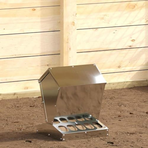 Kaloriko Comedero para pollos de acero galvanizado plateado, 30 x 30 x 39 cm, resistente a la intemperie, para interior y exterior, con capacidad de 4 kg, comedero automático para pollos y animales