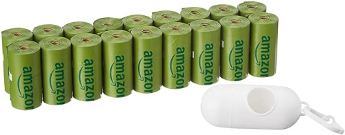 Amazon Basics Premium Leak Proof Dog Poop Bags with Dispenser and Leash Clip, Cucumber Scented, 13 x 9, 270 Count (18 Rolls of 15)