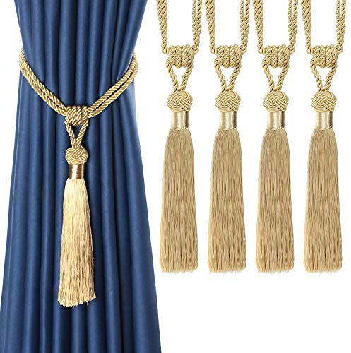 BEL AVENIR Curtain Tiebacks Hand-Woven Holdbacks Home Decorative Tassels Tiebacks (Gold, 4 Pack)