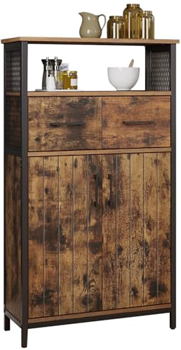VASAGLE Mobiletto Multiuso, Armadietto, Credenza, con Cassetto e Ripiano Regolabile, Mobile da Bagno, Struttura in Acciaio, per Salotto Cucina, Marrone Vintage e Nero LSC261B01