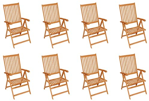 vidaXL 8X Teak Massiv Gartenstuhl Verstellbar Klappbar Holzstuhl Gartenmöbel Stuhl Stühle Klappstuhl Essstuhl Balkonstuhl Terrassenstuhl
