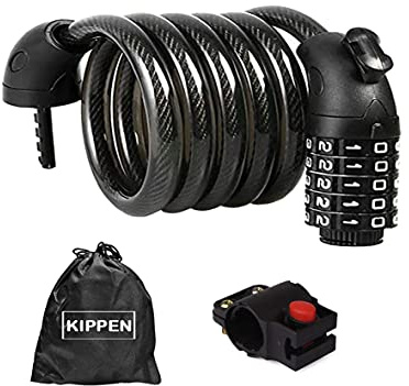 kippen 2012A – Cordón de combinación de 5 dígitos para bicicleta, longitud 180 cm, negro