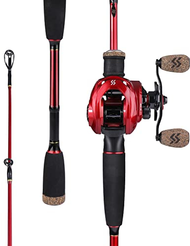 Sougayilang Baitcasting Combo, 2 Abschnitte M/MH Lightweight Baitcasting Rod und 8.0:1 Baitcaster Reel, Angelrute und Rolle Combo für Reisen Salzwasser Süßwasser-2.1L