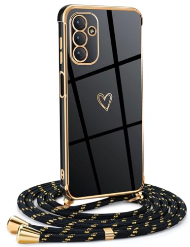 Mkej Frauen Mädchen Handykette Kompatibel mit Samsung Galaxy A13 5G/ A04S - Silikon Hülle mit Band - Handyhülle für Samsung Galaxy A13 5G/ A04S Herz Love Design Galvanik - Hülle mit Kordel