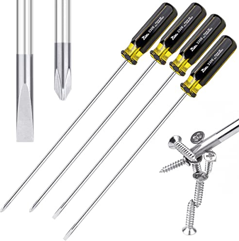 Slotted and Phillips Screwdriver Set, 2 PCS 15 Long - Cross-Head & Flat Blade, High Strength Magnetic