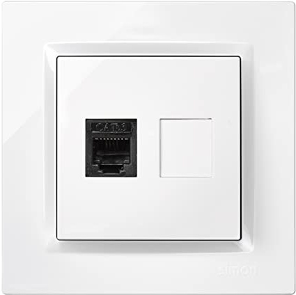 SIMON - Enchufe Teléfono Fijo, Conector RJ11, Serie Simon 10, Roseta de Pared, Enchufe de Empotrar, Fácil de Instalar, Incluye Marco, Tapa y Mecanismo, Color Blanco