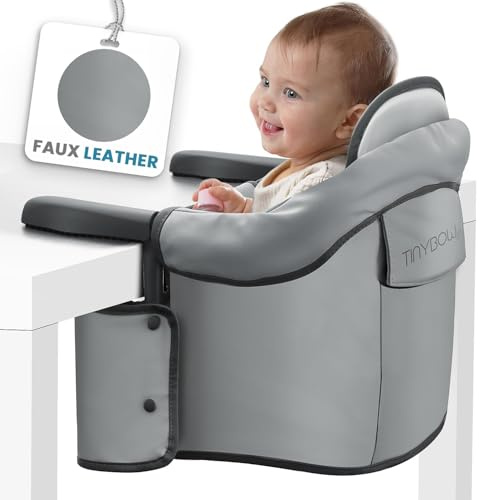 Elegant Faux Leather Hook-On High Chair - Portable, Clip-On for Travel, Suitable for Babies