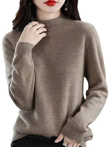 CUSON Maglioni in Cashmere da Donna, 100% Cashmere, a Maniche Lunghe, Girocollo, Morbido, Caldo, Lavorato a Maglia, Cammello, L