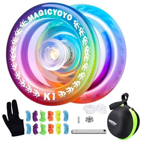 MAGICYOYO Responsive YoYo K1-Plus for Kids Beginners with Yoyo Storage Bag + 12 Yoyo Strings and Yo-Yo Glove Gift (Blue Pink Yellow)