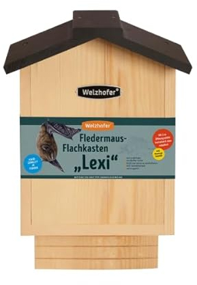 Welzhofer Fledermaus-Flachkasten Lexi, Fledermaushaus aus langlebigem Kiefernholz, geeignet für Zwergfledermäuse, Fledermauskasten konisch zulaufend, handgemacht in Europa, inkl. Montagezubehör