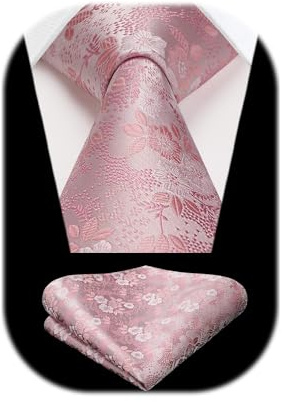 HISDERN Ensemble cravate et mouchoir à motif cachemire fleuri extra long pour homme