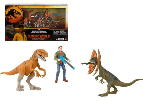 Jurassic World Chaos Theory Ben Escape Pack, Ensemble de figurine de 9,5 cm avec dinosaures et blaster, Série Netflix