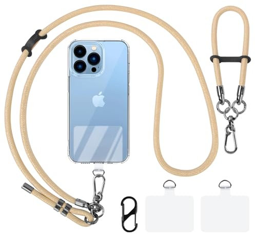 AULEEP Cell Phone Lanyard, 2 Packs Adjustable Phone Lanyard Neck Strap Crossbody Nylon Wrist Strap With 2 × Phone Tether Pads Compatible with All Smartphones (Gold)