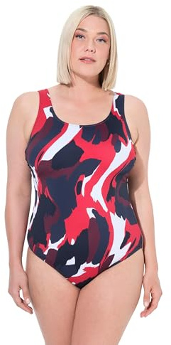 Ulla Popken Costume da Bagno Senza Coppe con Fantasia a macchiette e Scollo Rotondo Blu Notte Scuro 46 837942740-46
