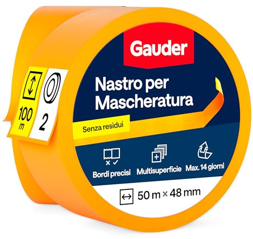 GAUDER Goldband Malerkrepp aus Premium-Washi für präzise Farbkanten - Maler Klebeband rückstandsfrei - Kreppband und Abdeckband - Malerband Masking Tape - Abklebeband Maler (2 Rollen - 48 mm x 50 m)