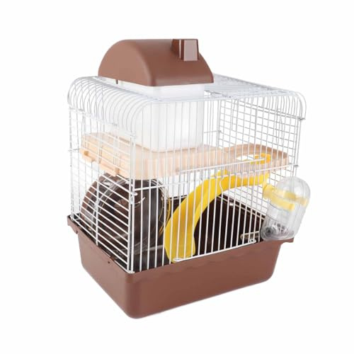 Hamster Cage, 2 Tiers Large Hamster Cages Large Space High Chassis Design 2 Tier Hamster Cage Small Pet Carrying Cage for Small Animals and Outdoor Use (Coffee)
