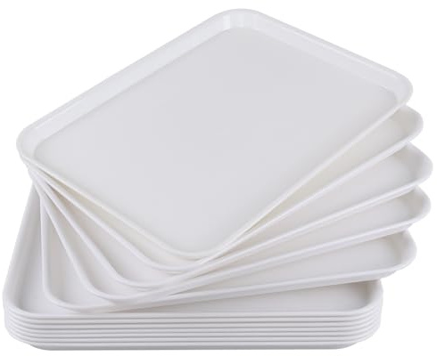 Kiddream 12 Packs Plastic Fast Food Trays, Restaurant Rectangular Serving Tray, White