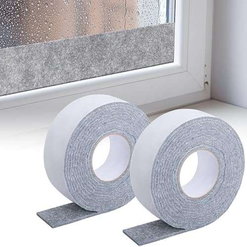 2 rouleaux d'absorbeur de condensation pour fenêtre - 5 m x 5 cm - Bandes adhésives en feutre - Anti-condensation - Absorbeur d'humidité pour chaises, meubles ou fenêtres