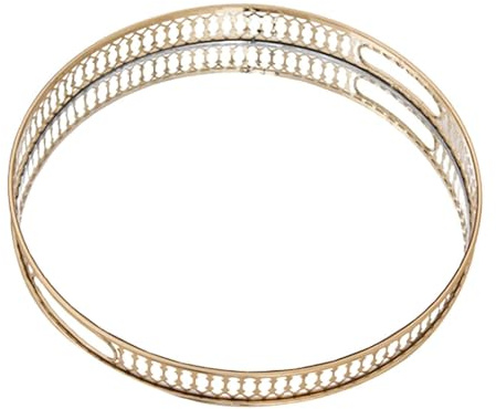 Bandeja de espejo para cuidado de la piel y organización de perfumes con parte superior de cristal y marco de metal para decoración de tocador, 32 cm