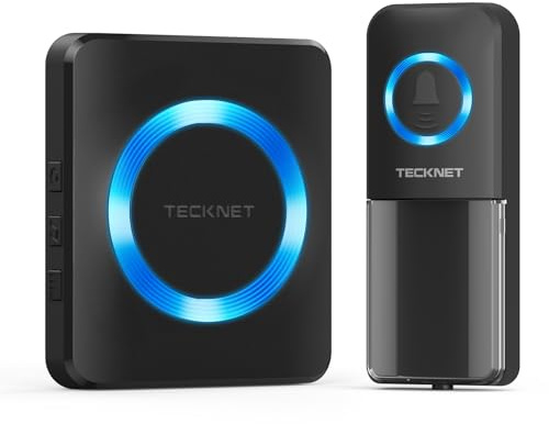TECKNET Wireless Doorbell, Door Bell 0-120dB, Plug-In Doorbells 1300ft Range, Classroom Doorbell IP65 Waterproof, 60 Chimes & 5 Volume Levels, LED Light for Home Kids Classroom Hearing Impaired, black
