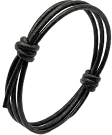 Leporem Genuine Leather Wrap Bracelet, 3-Strand Thick Cord Design, Adjustable Layered Sliding Knot for Men & Women, Handmade Boho Surfer Jewelry (Black, 3mm)