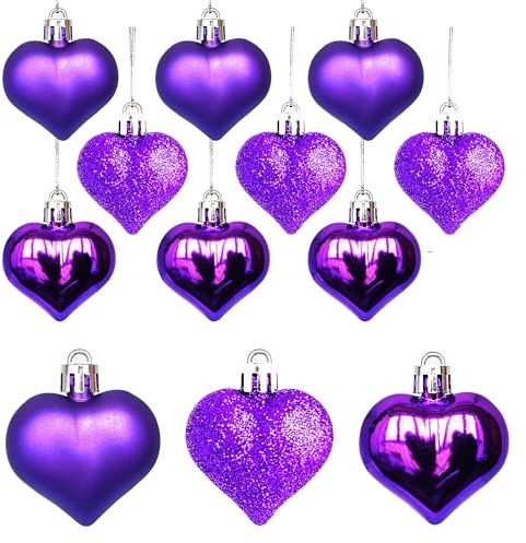 Adornos de Corazón de San Valentín Bolas de Corazón, 12 Piezas Bolas Arbol Forma Corazon, Bolas de Navidad con Forma de Corazon para Decoración del día de San Valentín, Boda, Navidad, Aniversario