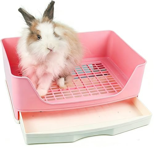 Large Rabbit Litter Tray,Small Animal Litter Box Toilet,Pet Potty Trainer with Drawer for Rabbit Guinea Pig Galesaur Ferrets Hamster Hedgehog Small Animals (Pink)