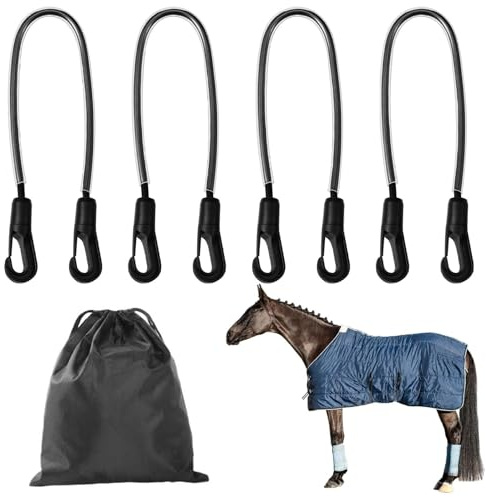 Porgeel Correas para Las piernas de la Manta del Caballo Correas elásticas para Manta de 21-27 Pulgadas con Clips de Doble Extremo Suministros para Caballos con Bolsa 4 Uds.
