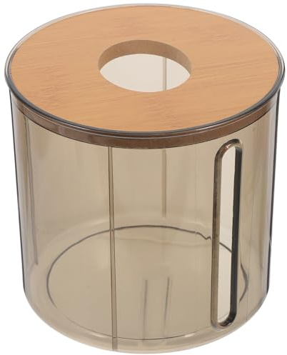 SHOWERORO Dispensador de Rollos de Papel Higiénico Circular con Tapa de Bambú y Base Gris Translúcida, Caja Porta Toallas de Cocina para Baño y Escritorio, Soporte Estable para Uso