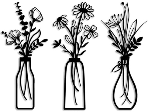 3 unidades de flores de metal para decoración de pared, decoración de pared para baño, decoración minimalista de pared, estilo vintage, decoración de pared rústica para salón, baño, cocina, jardín