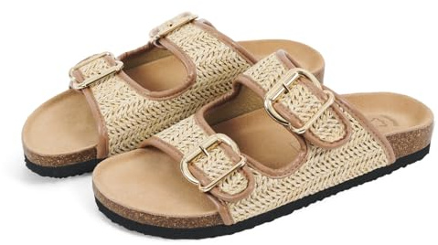 PERLETTI Sandalias Mujer Verano - Chanclas Zapatillas Casa Cómodas Planas Plantilla Cuero - Sandalias de Vestir Pantuflas Mujeres