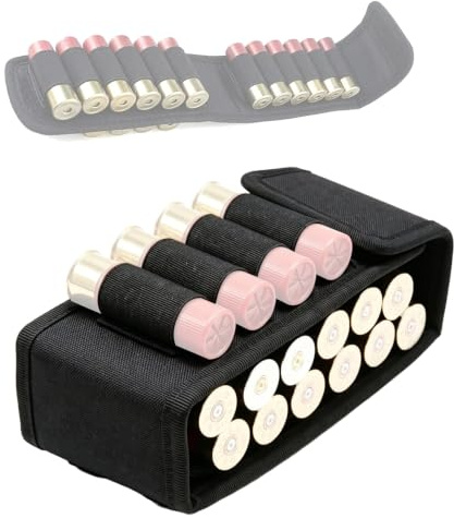 Portacartucce Tattico per Fucile a Canna Liscia, Borsa MOLLE per Cartucce da 16 Colpi, Borsa Accessoria in Nylon per Cartucce, per Calibro 12, da Fissare Alla Cintura(Black)