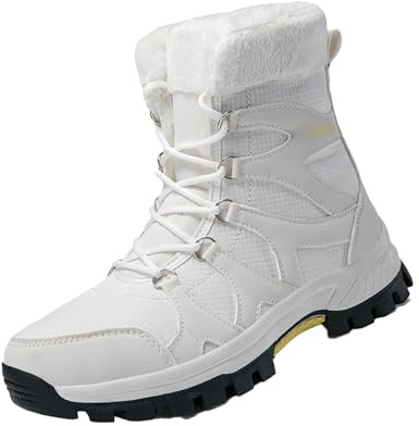 Bottines d'hiver chaudes à lacets pour homme avec col en fourrure - Chaussures décontractées pour temps froid - Pour la marche quotidienne en plein air, blanc, 38 2/3 EU