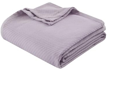 Madison Park Manta de Lujo de algodón líquido, Suave, acogedora, 100% algodón Hilado en Anillo para Cama, sofá o sofá, matrimonial/Queen, Lila