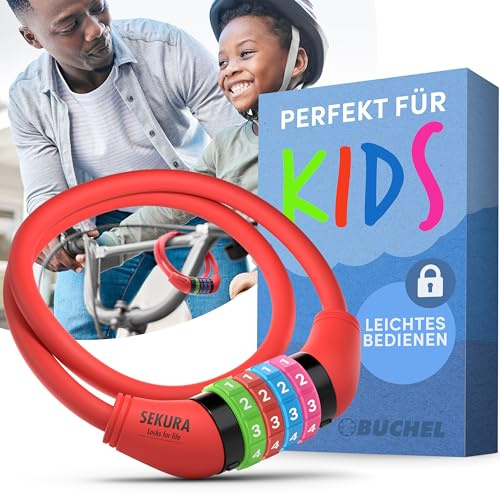 Büchel Antivol vélo enfants I Coloré et sans clé I Antivol à combinaison vélo, accessoires vélo enfants, antivol vélo enfants accessoires vélo enfants