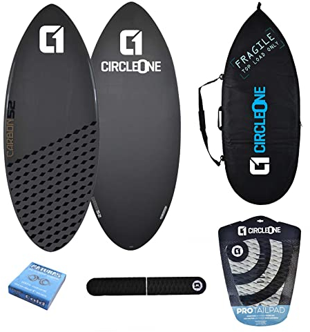 Circle One Skimboard aus Kohlefaser, inkl. Tasche, Wachs, Tailpad und Bogenstange, Farbe: Colbalt Grey, 50 inch