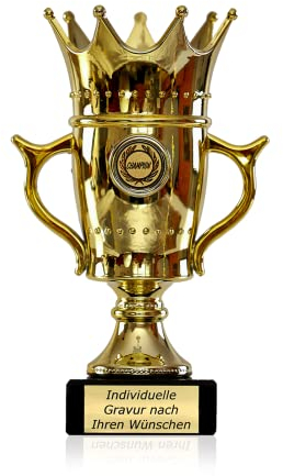 Zelaro Siegerfigur Pokal mit Gravur Wunschtext – 22,5cm Henkelpokal Krone | Pokal Fußball | Siegerpokal Champion- Ideal als personalisiertes Geschenk