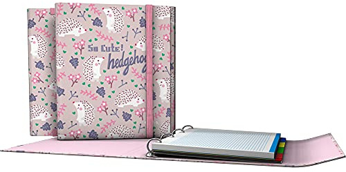 Grafoplás 88212636 Cartella a 4 anelli con bavera, formato A4, patta e chiusura in gomma, con ricambio e separatori, Carpeplus Elena Corredoira Hegdehog