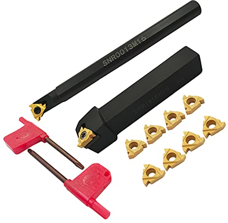 Bohrstange SNR0013M16+SER1616H16 Drehmaschinen-Innengewindeeinsätze, Drehwerkzeughalter mit 5 Stück 16ER AG60+5 Stück 16IR AG60 Hartmetalldreheinsätzen.