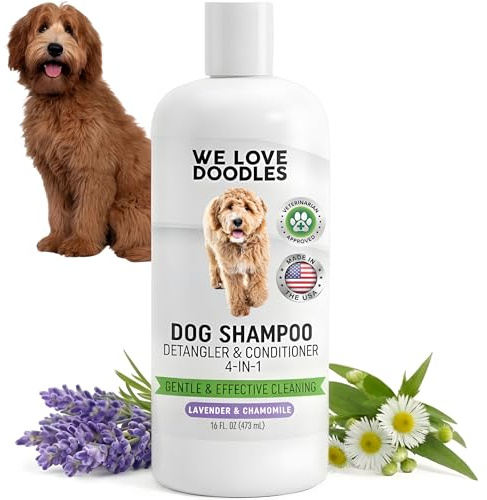 Dog Shampoo, Conditioner & Detangler - Best Shampoo for Goldendoodles, Poodles & Doodles Pet Hair - Hypoallergenic, Tearless, Sensitive Skin for Puppies & All Dog Breeds - Made in USA, 16OZ (Lavender)