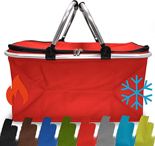 Einkaufskorb faltbar isoliert 25L I Isolierkorb mit gepolsterten Tragegriffen & Reißverschluss am Deckel I Leicht klappbar & kompakt I Kühlkorb bis 10kg belastbar I Faltkorb perfekt als Picknickkorb