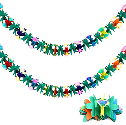 2 Stück Tropische Blumengirlanden, hawaiianische Partydekorationen hängende Stoffgirlanden, Blumenpartydekorationen mehrfarbige Blumenblätter Banner für Hawaii Luau Geburtstag Hochzeitsparty (A)