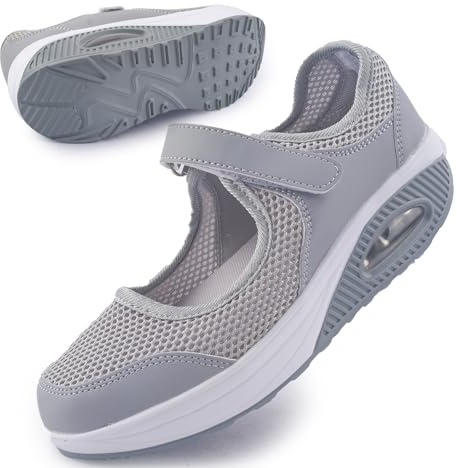 Git-up Zapatos Cómodos para Caminar para Mujeres con Correa Ajustable, Zapatos de Enfermería Casuales de Malla Transpirable Zapatillas Ligeras de Cojín de Aire 699, Gris 37