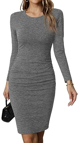 Missufe - Vestido de mujer casual bodycon ajustado, tubo hasta la rodilla, gris, L