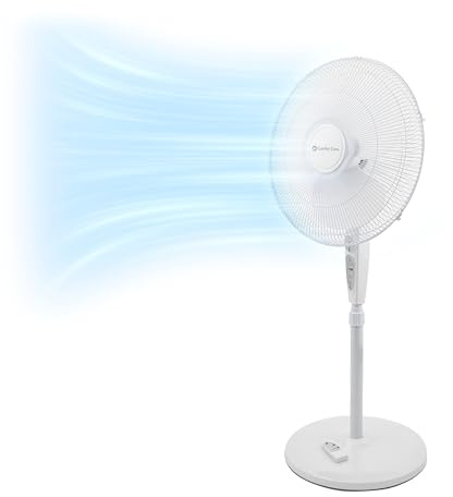 COMFORT ZONE 18-Inch Oscillating Pedestal Fan with Remote Control, 3-Speed Standing Fan with Adjustable Height (45–52”), Tilt, 4-Hour Timer & Auto Shutoff – Quiet Bedroom Fan, White