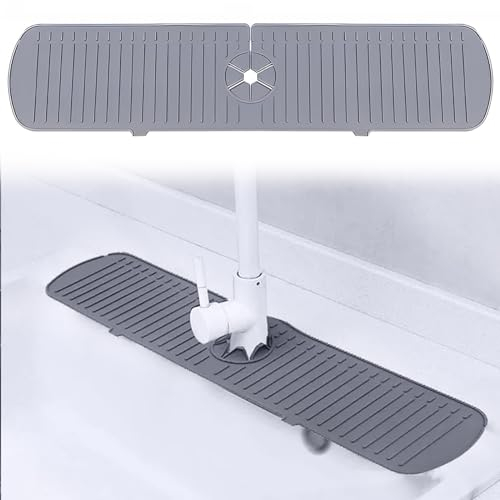 Protector contra salpicaduras para fregadero de cocina, 61 x 14,5 cm, tapete de drenaje de silicona alrededor del grifo, protector de grifo y tapete de drenaje para cocina, baño, fregadero, encimera