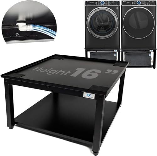 EZ tvätt 68 cm uppgraderad universell passform piedestal höjer med 40 cm med inbyggd dräneringspanna + slang, 317,5 kg kapacitet, justerbara fötter, anti-vibration, stål och förvaringshylla för