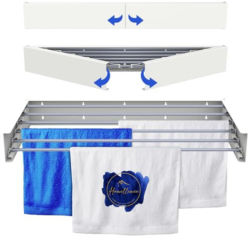 Homellence - Eleganter Wäscheständer Wand ausziehbar - Wandwäschetrockner ausziehbar platzsparend - Robuster Wäschetrockner Wand - Wäscheständer Wandmontage mit 6m Trockenlänge (100 cm, Weiß)